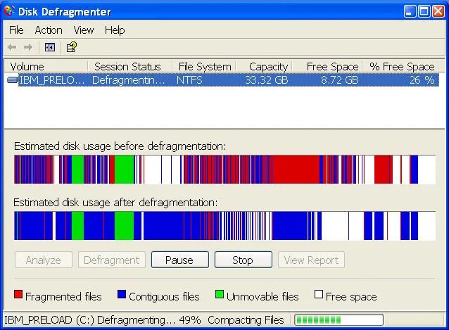 A screenshot of disk defragmenter